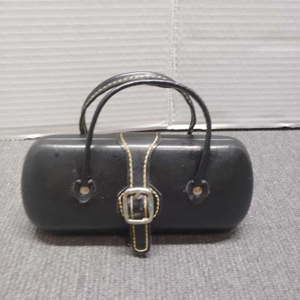 Vintage Style Faux Leather Eyeglass Case Black Handle Buckle